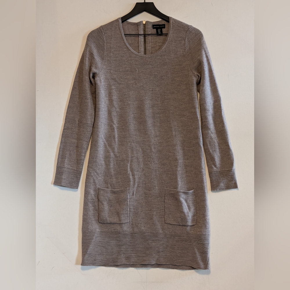 Adrienne Vittadini Merino Wool Blend Sweater Dress Med Brown Knit Travel Pockets